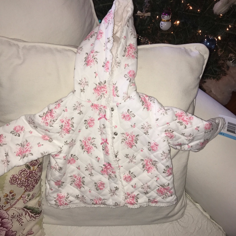 Little Me Quilted Coat with Lace Trim